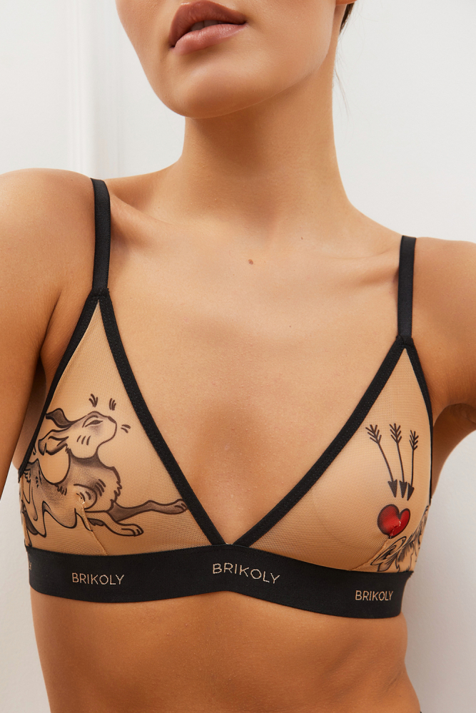 Бюстгальтер-топ "Brikoly Rabbit" микросетка с эффектом тату, 75B 